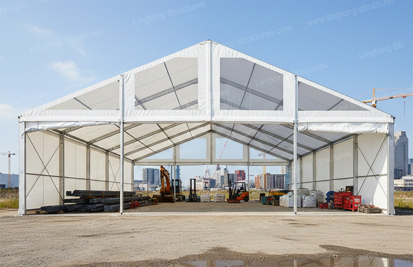 Temporary Construction Storage Tent in Rotterdam, Netherlands.jpg Tienda de almacenamiento temporal para obras de construcción en Rotterdam, Países Bajos.jpg