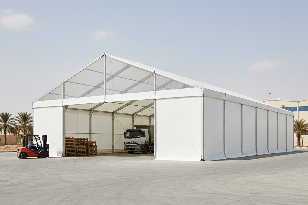 How do industrial tent systems compare to traditional building methods?