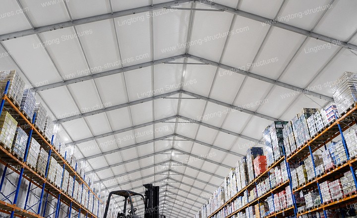 Warehouse tent cargo access points and logistics workflow in operation
