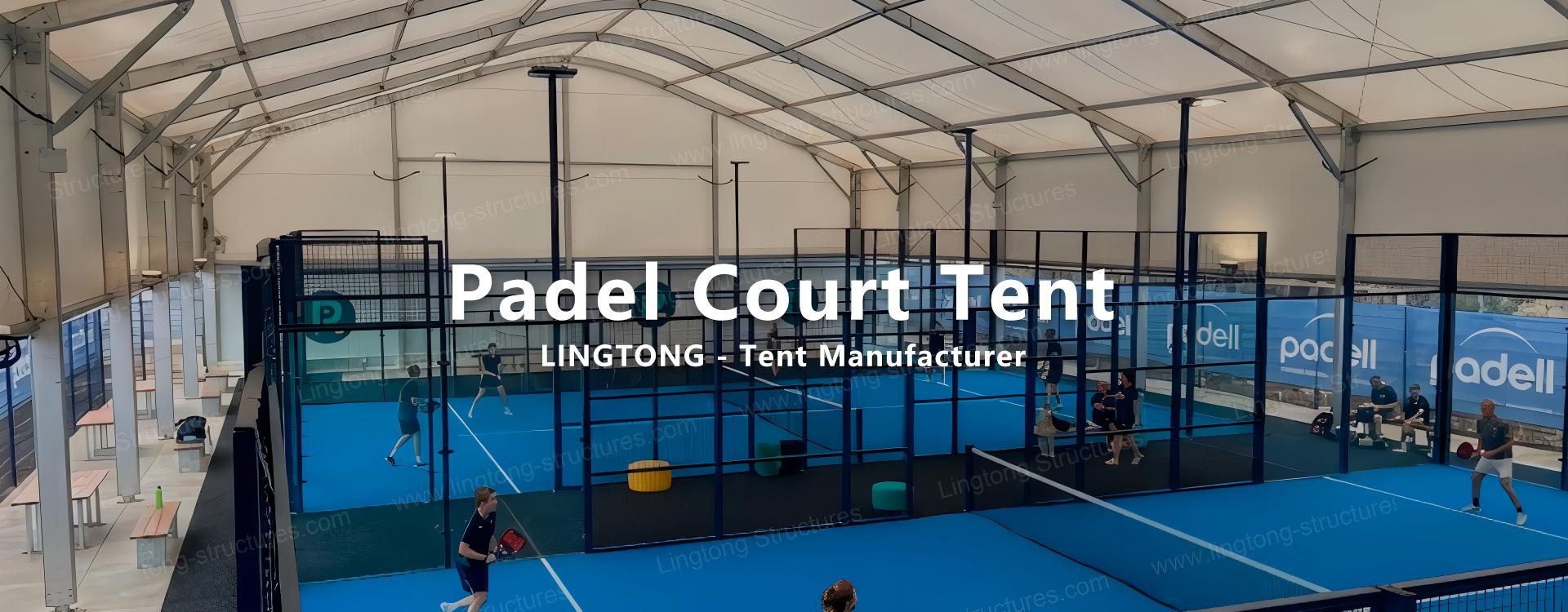 Padel court tent exterior with aluminum frame and PVC cover for all-weather sports venue
