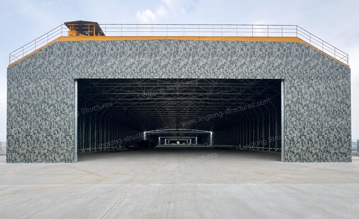 spacious retractable tunnel tent for warehouse goods transfer entrance view