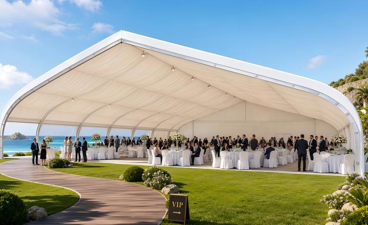 Peach shaped event marquee for weddings, luxury parties and high-end outdoor celebrations