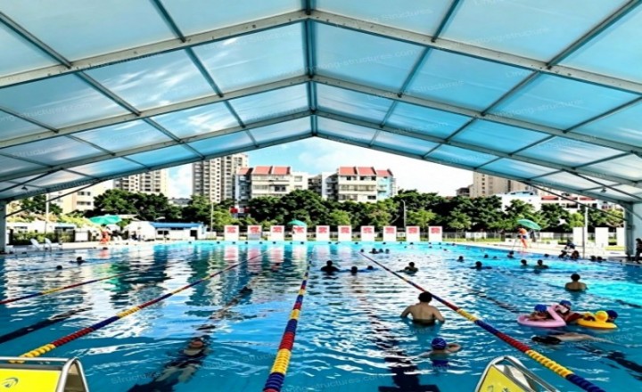3901788762944762.jpg Swimming pool tent exterior view showing complete enclosure structure with optional side wall configurations