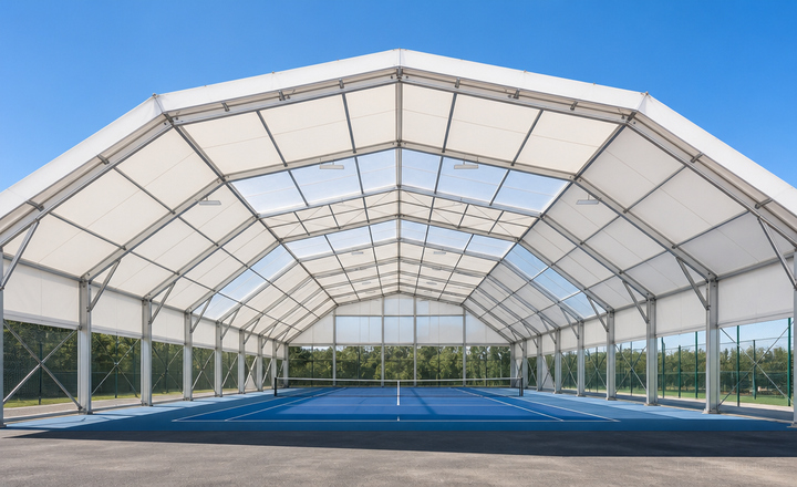 Polygon sports marquee for courts and athletic facilities Polygon sports marquee for sports courts, athletic facilities and multi-purpose recreational spaces