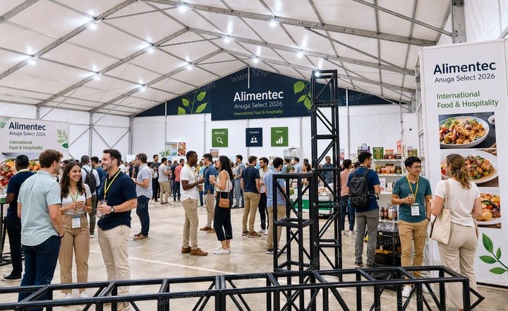 6601788748561738.jpg Interior view of the exhibition tent showing column-free space and product displays