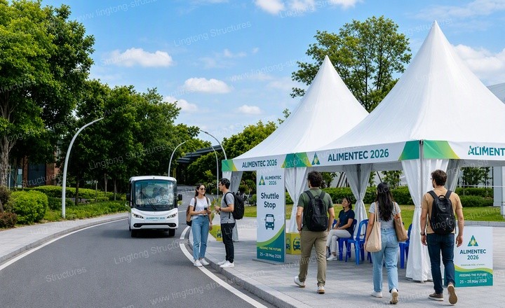 6701788748570150.jpg Shuttle bus loading area next to the exhibition tent during Alimentec | Anuga Select Colombia