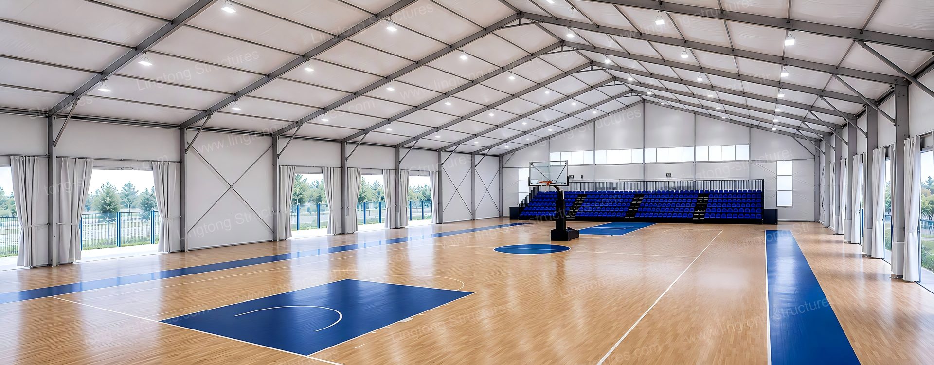 Sports tent anti-glare LED lighting installation in indoor sports hall